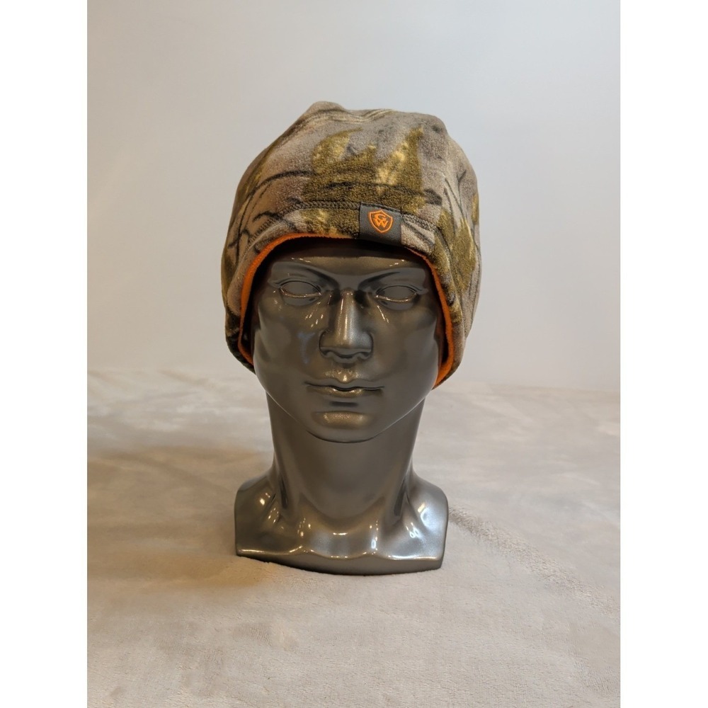 Academy Camo Fleece Beanie Hat Reversible Blaze Orange Hunting Cap OSFM